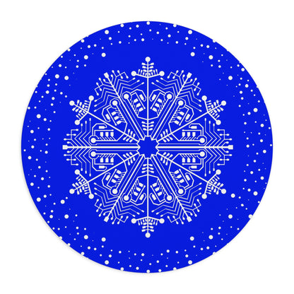Round Blue Snowflake Mouse Pad — Winter Holiday Desk Mat