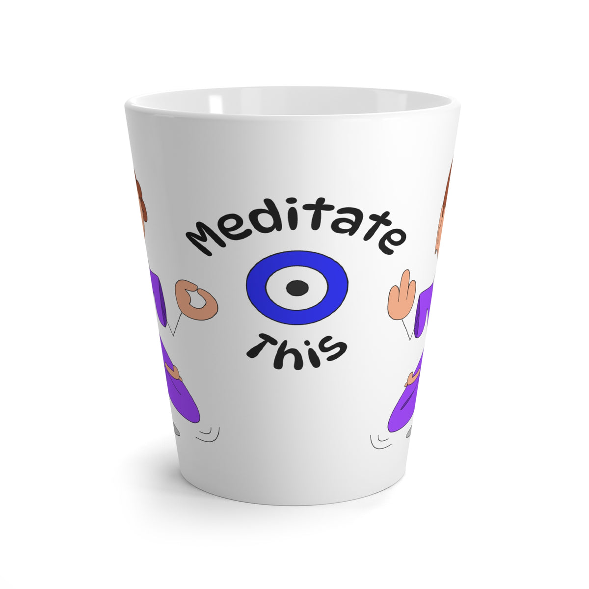Latte Mug — "Meditate This" Funny Yoga Eye Cartoon Mug
