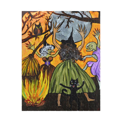 Trickster Dances with Witches at a Bonfire Jigsaw Puzzle