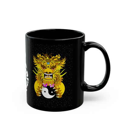 Dragon Yin Yang Black Mug — Eastern Mythical Dragon Coffee Cup (11oz/15oz)