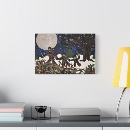 Moonlit Sasquatch Soirée Family Outing — Whimsical Bigfoot Wall Canvas Art (Ready to Hang)