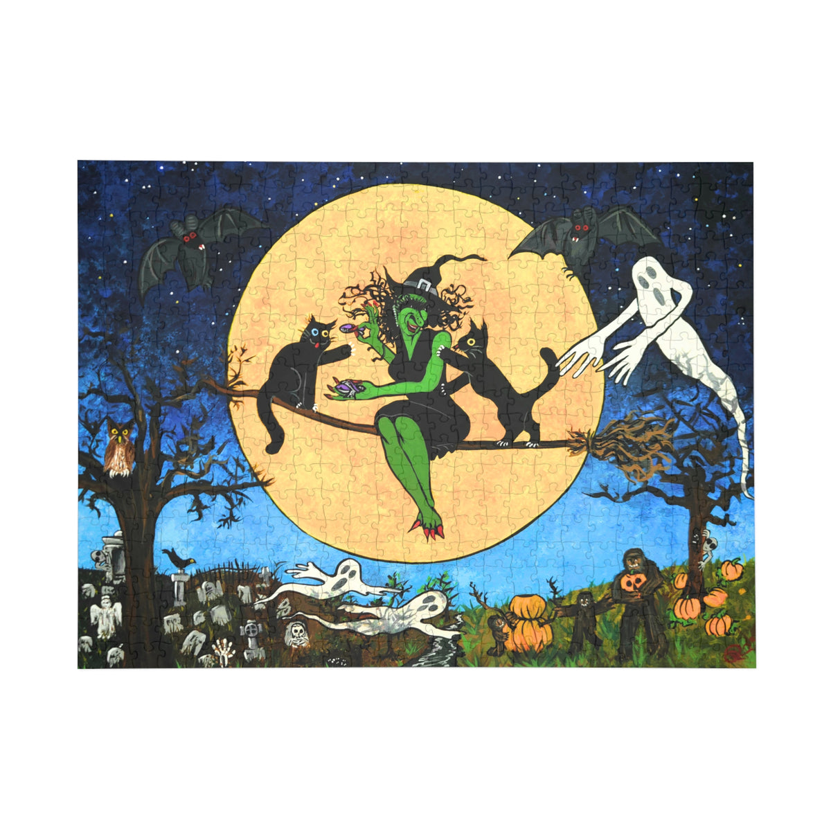 Witching Night Under a Yellow Moon With Friends  Puzzle (96, 252, 500, 1000-Piece)