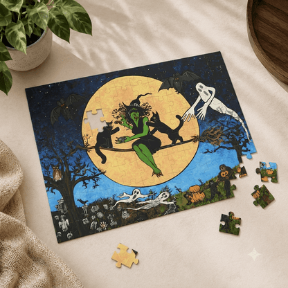 Witching Night Under a Yellow Moon With Friends  Puzzle (96, 252, 500, 1000-Piece)