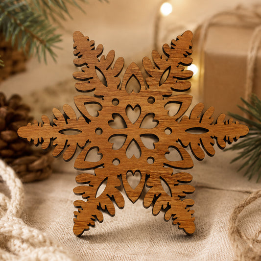 Sweet Hearts in Snowflake Wooden Ornament