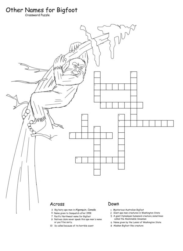 A crossword puzzle with two monkeys hanging from it