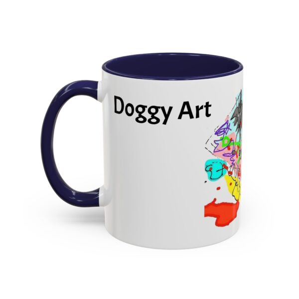 A mug with the words doggy art on it.