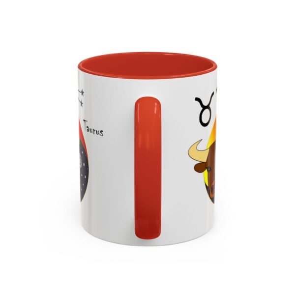 A red and white mug with a picture of a monkey.