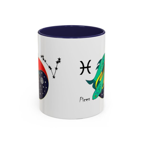 A mug with the zodiac sign pisces on it.