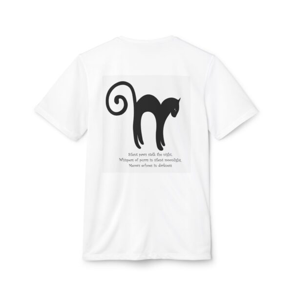 A white t-shirt with an image of a cat.