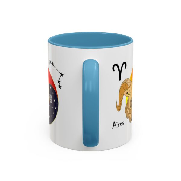 A blue and white mug with an animal design.