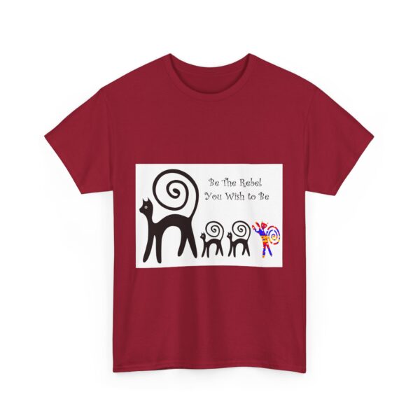 A red shirt with an image of a monkey and some people.