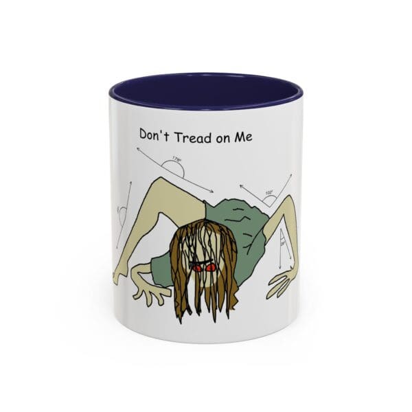 A mug with an image of a person upside down.