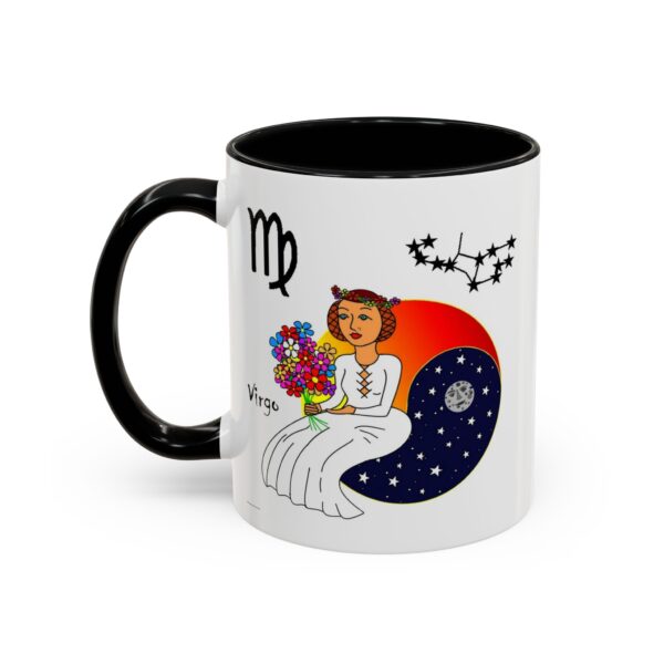 A mug with the zodiac sign virgo on it.