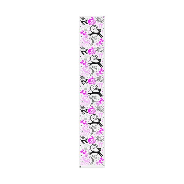 A pink and white pattern with cats on it.