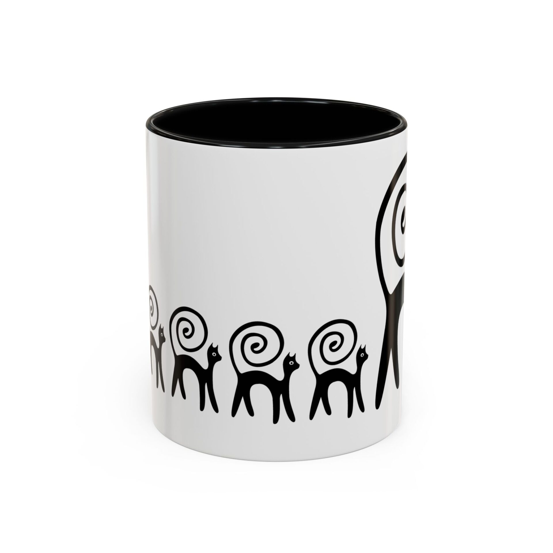 A black and white mug with an image of people