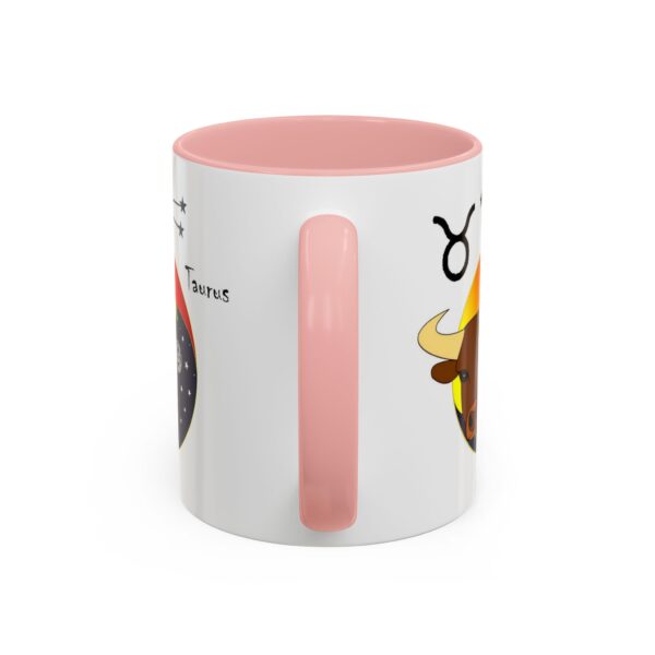 A pink and white mug with a picture of a monkey.