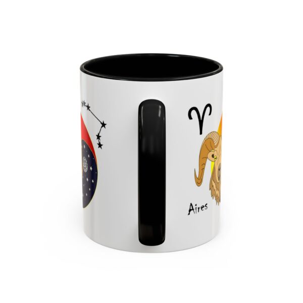 A black and white mug with an image of a dog.