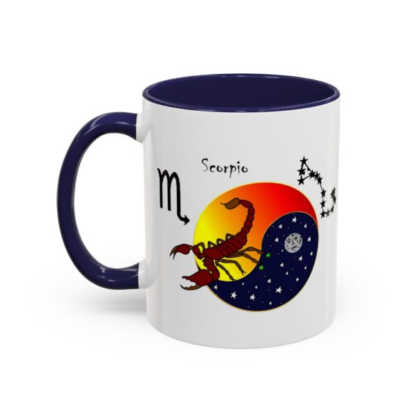 A mug with the zodiac sign scorpio and the moon.