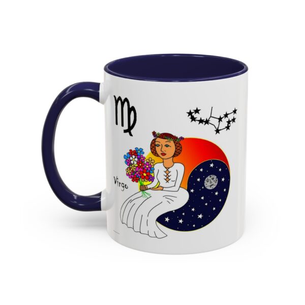 A mug with the zodiac sign virgo on it.