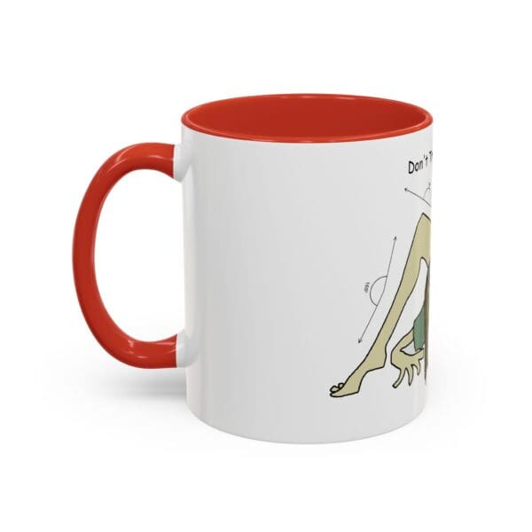 A red and white mug with an illustration of a frog.