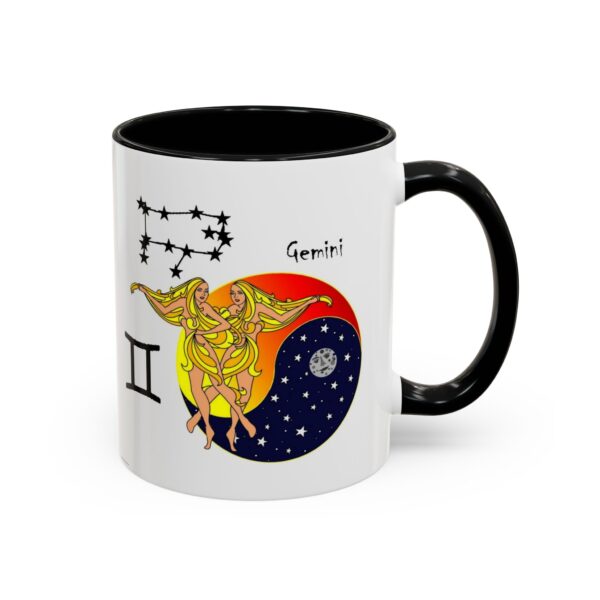 A black and white mug with an astrology design.