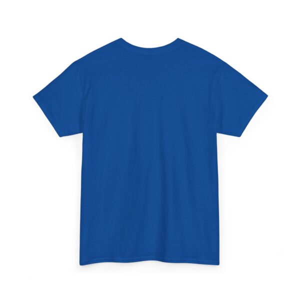 A blue t-shirt with the back of it.