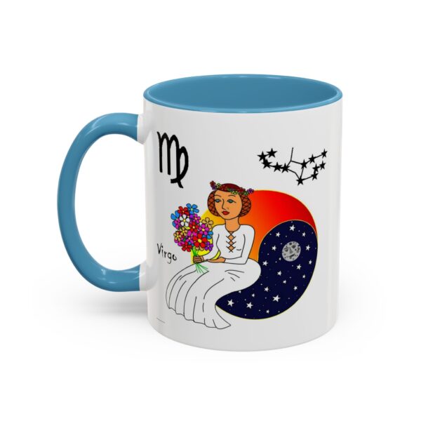 A blue and white mug with an illustration of the zodiac sign.