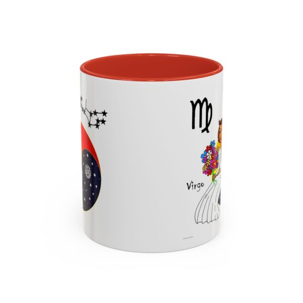 A red and white mug with the words " scorpio."