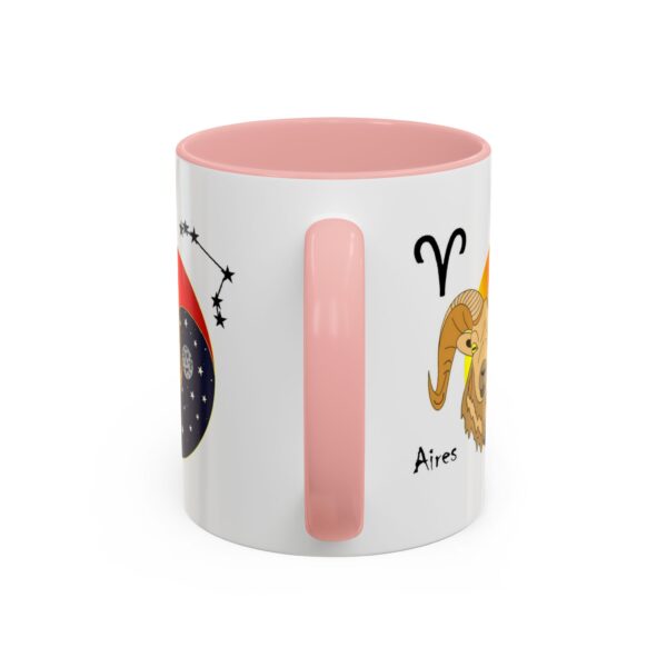 A pink and white mug with an animal design on it.