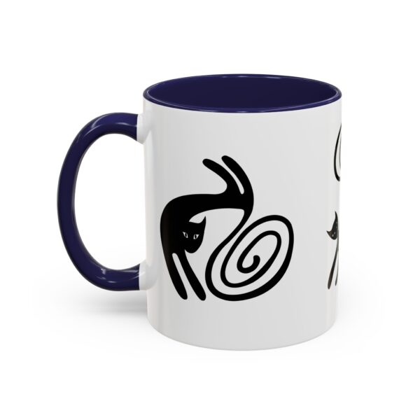 A mug with an image of a person and symbols.