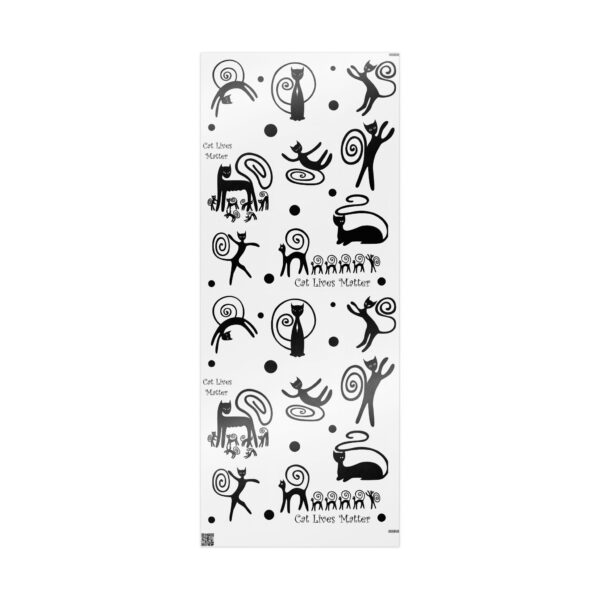 A white and black pattern of people, animals, trees.