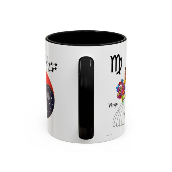 A black and white mug with a picture of a dog.