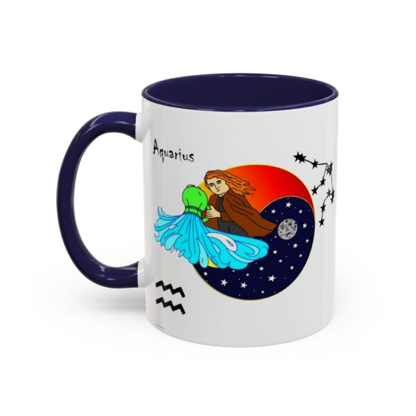 A mug with a picture of a bear and a fish.