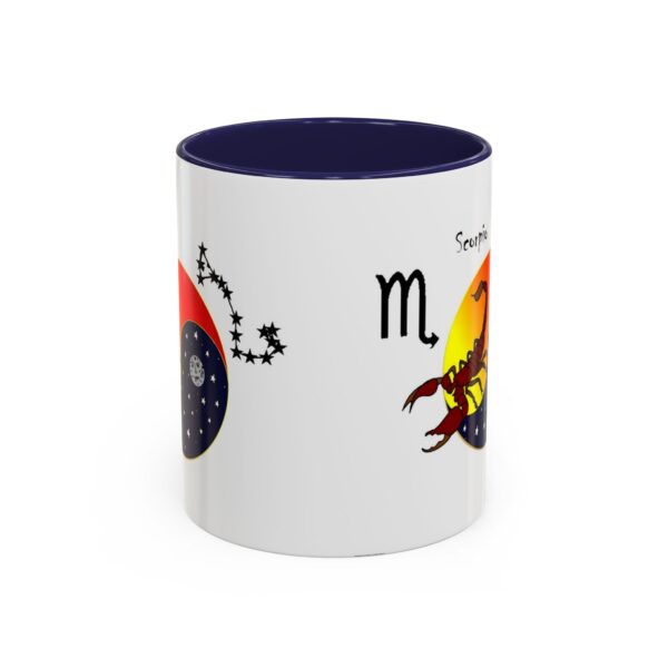 A mug with the image of scorpio and scorpio star sign on it.