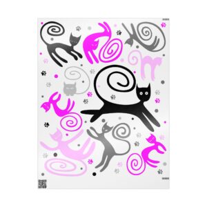 A black and white cat with pink cats on it