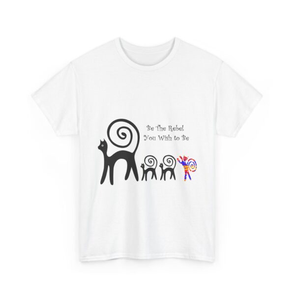 A white t-shirt with an image of a monkey and some people.