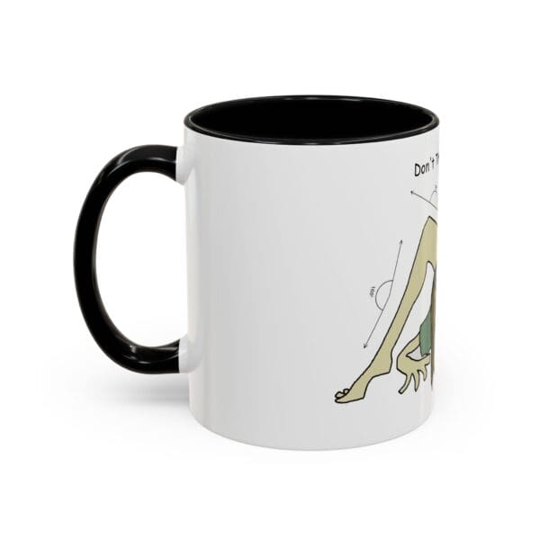 A black and white mug with a drawing of a frog.