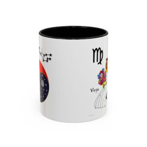 A black and white mug with a picture of the zodiac sign.