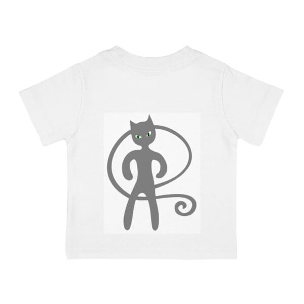 A white t-shirt with an image of a cat.