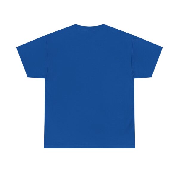 A blue t-shirt with the back of it.