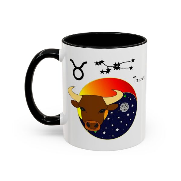 A black and white mug with an astrology design.