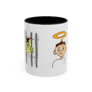 A mug with an image of a man and a cat.