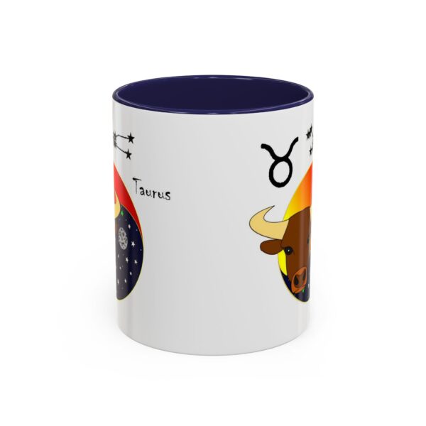 A mug with an image of the zodiac sign taurus.