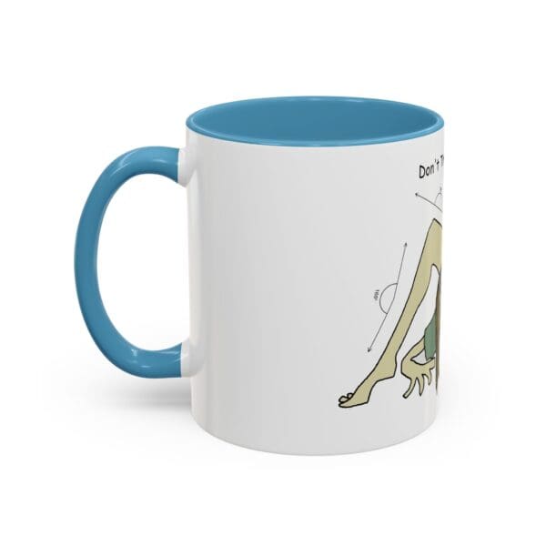 A blue and white mug with a drawing of a frog