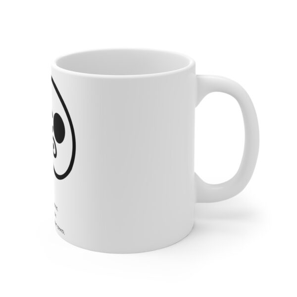 A white coffee mug with an image of a panda bear.