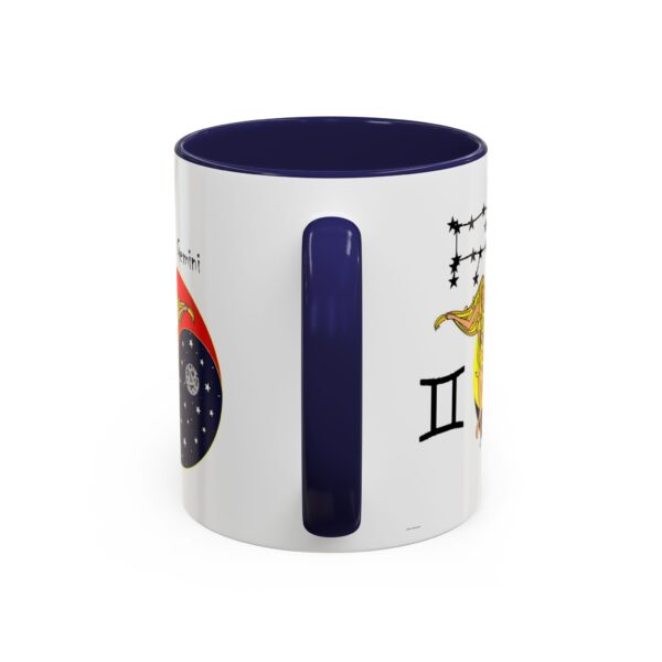 A blue and white mug with the words " i am immortal ".