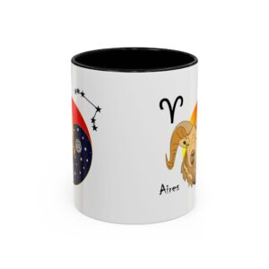 A mug with an image of the zodiac sign aries.