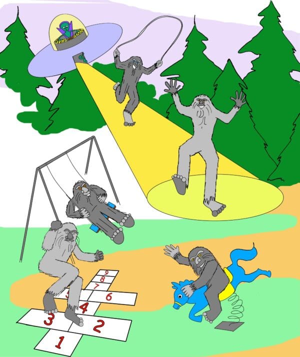 Aliens let bigfoot cubs out to play