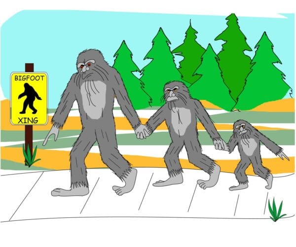 Bigfoot family at crossing