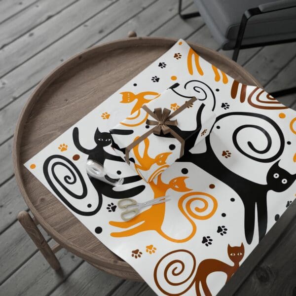 A table with a clock and some cats on it